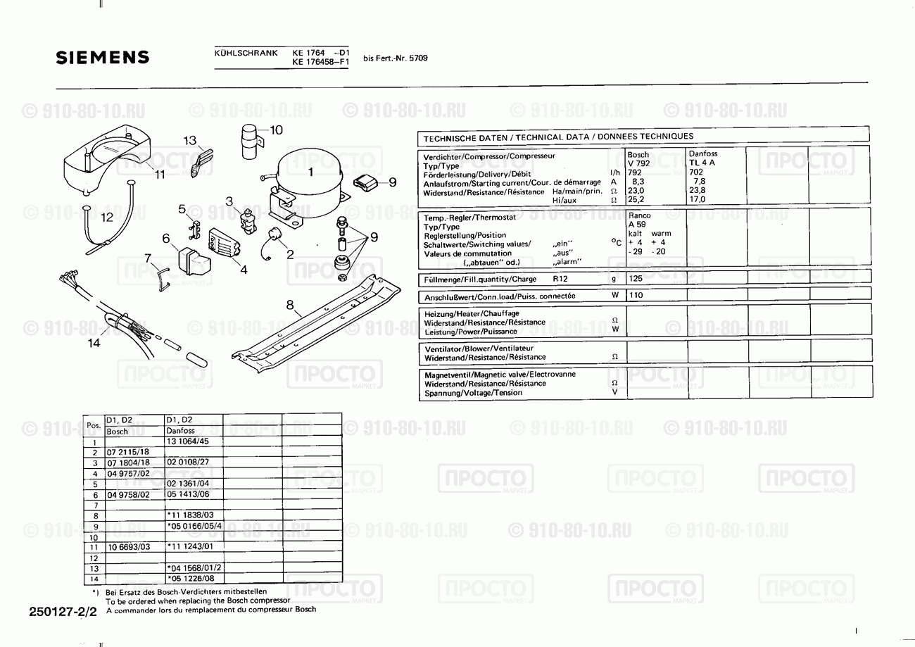 Холодильник Siemens KE176458(00) - взрыв-схема