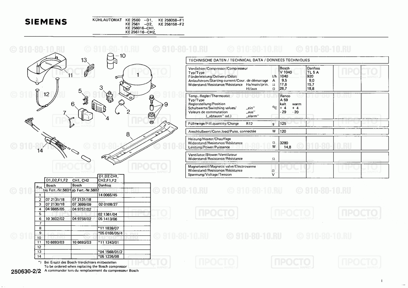 Холодильник Siemens KE256016(00) - взрыв-схема