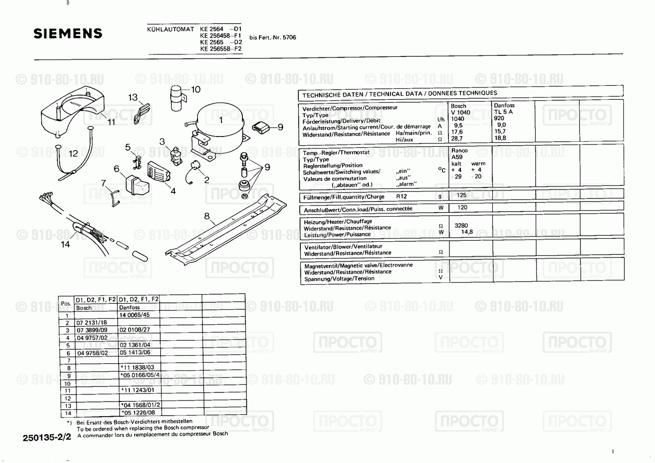 Холодильник Siemens KE2565(00) - взрыв-схема