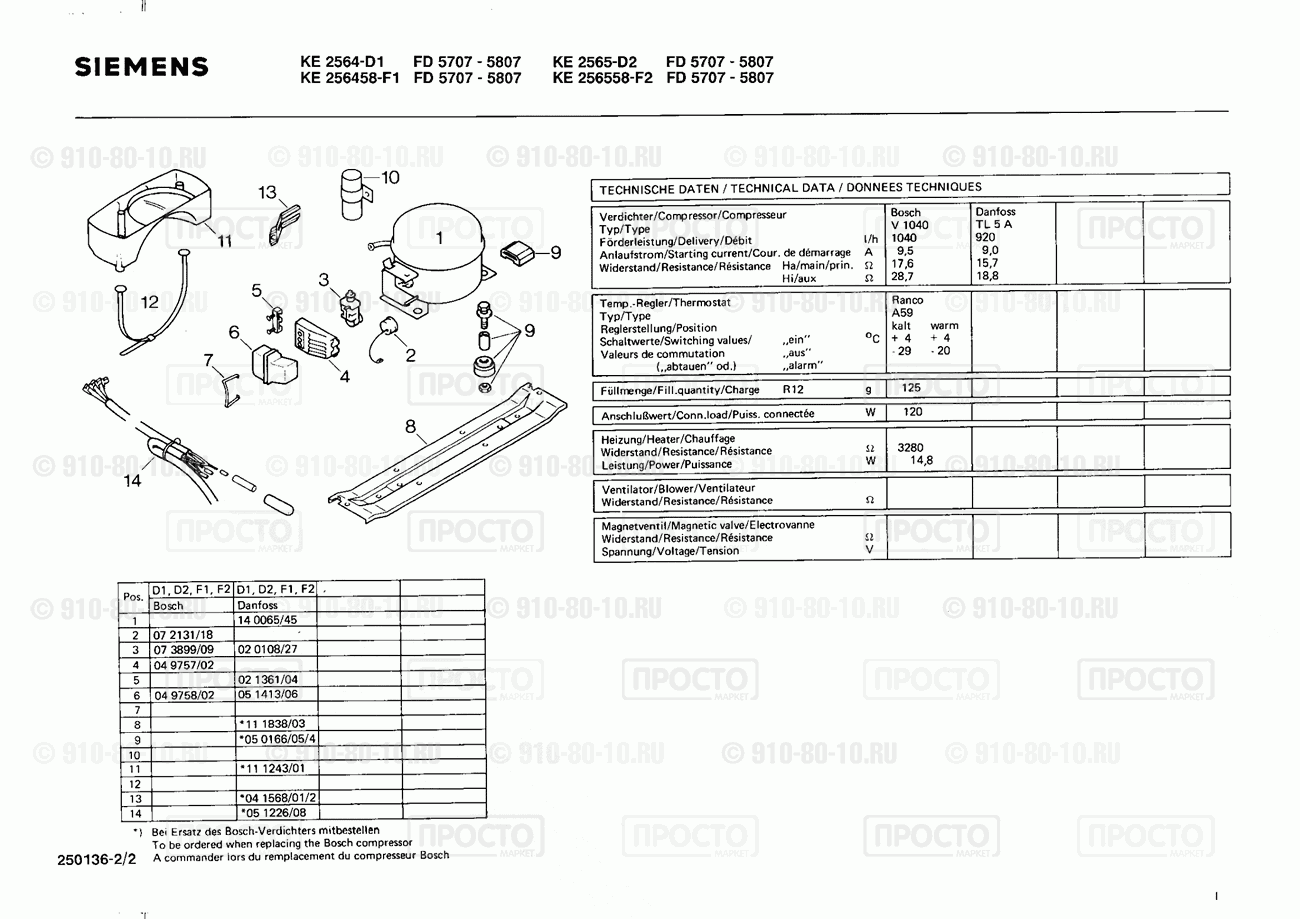 Холодильник Siemens KE2565(01) - взрыв-схема