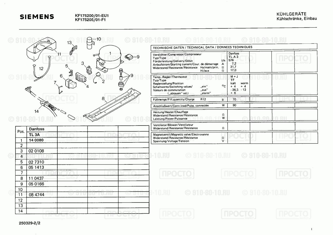Холодильник Siemens KF175205/01 - взрыв-схема