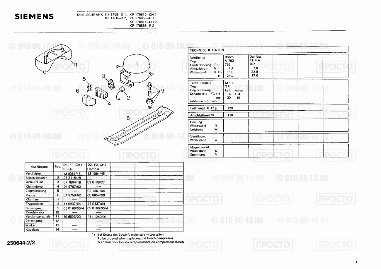 Холодильник Siemens KF1768(00) - взрыв-схема