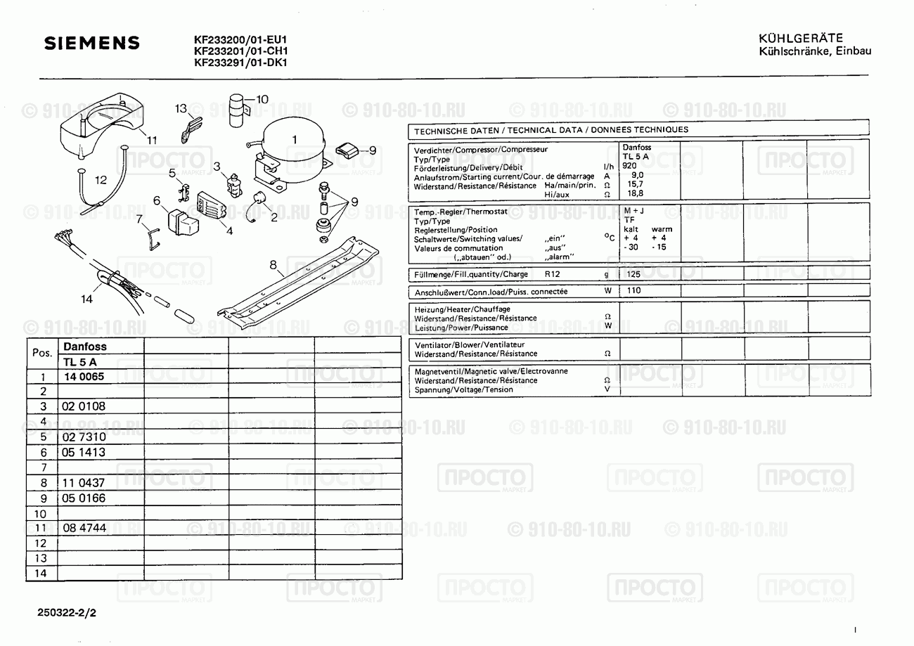Холодильник Siemens KF233291/01 - взрыв-схема