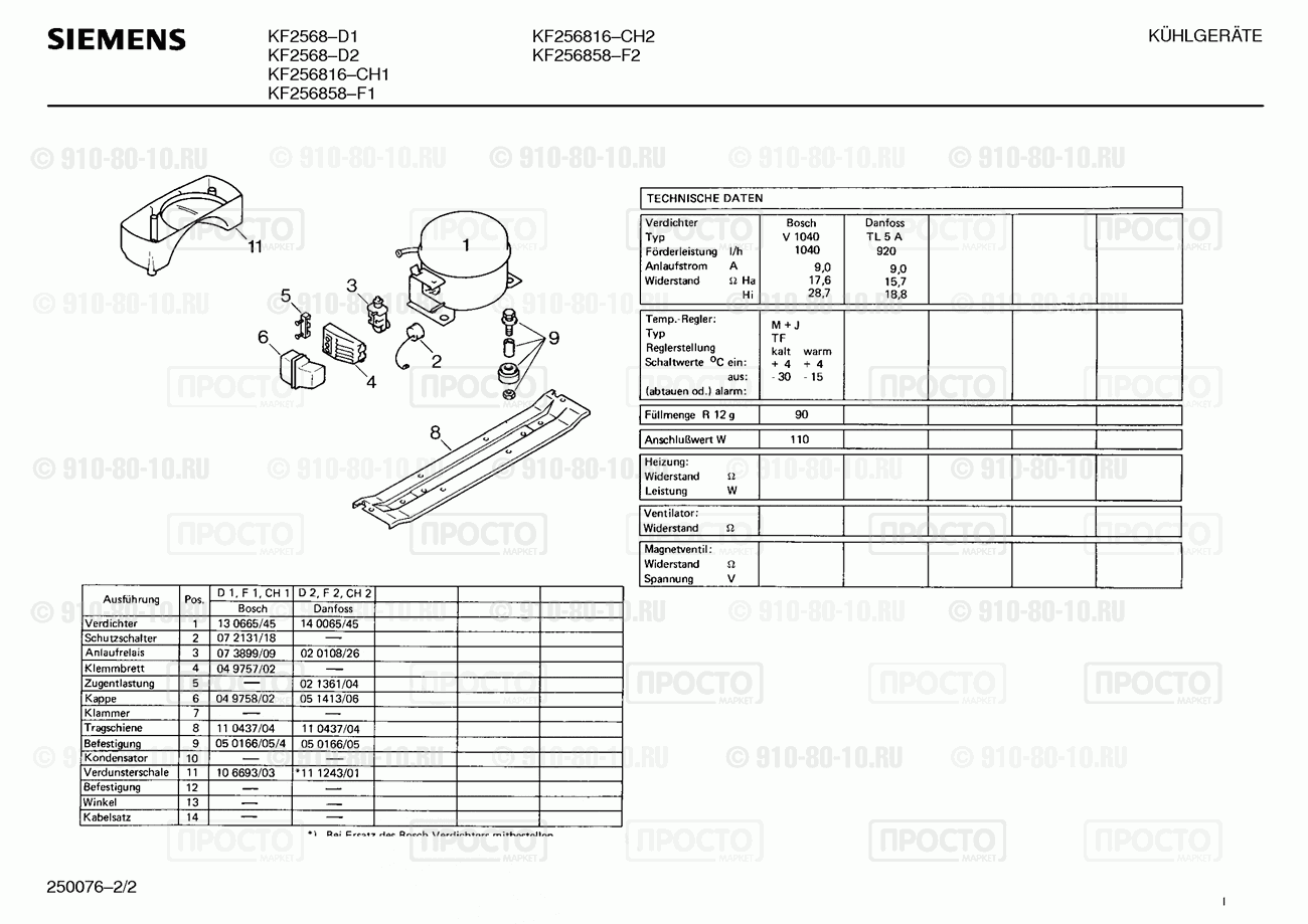 Холодильник Siemens KF256816(00) - взрыв-схема
