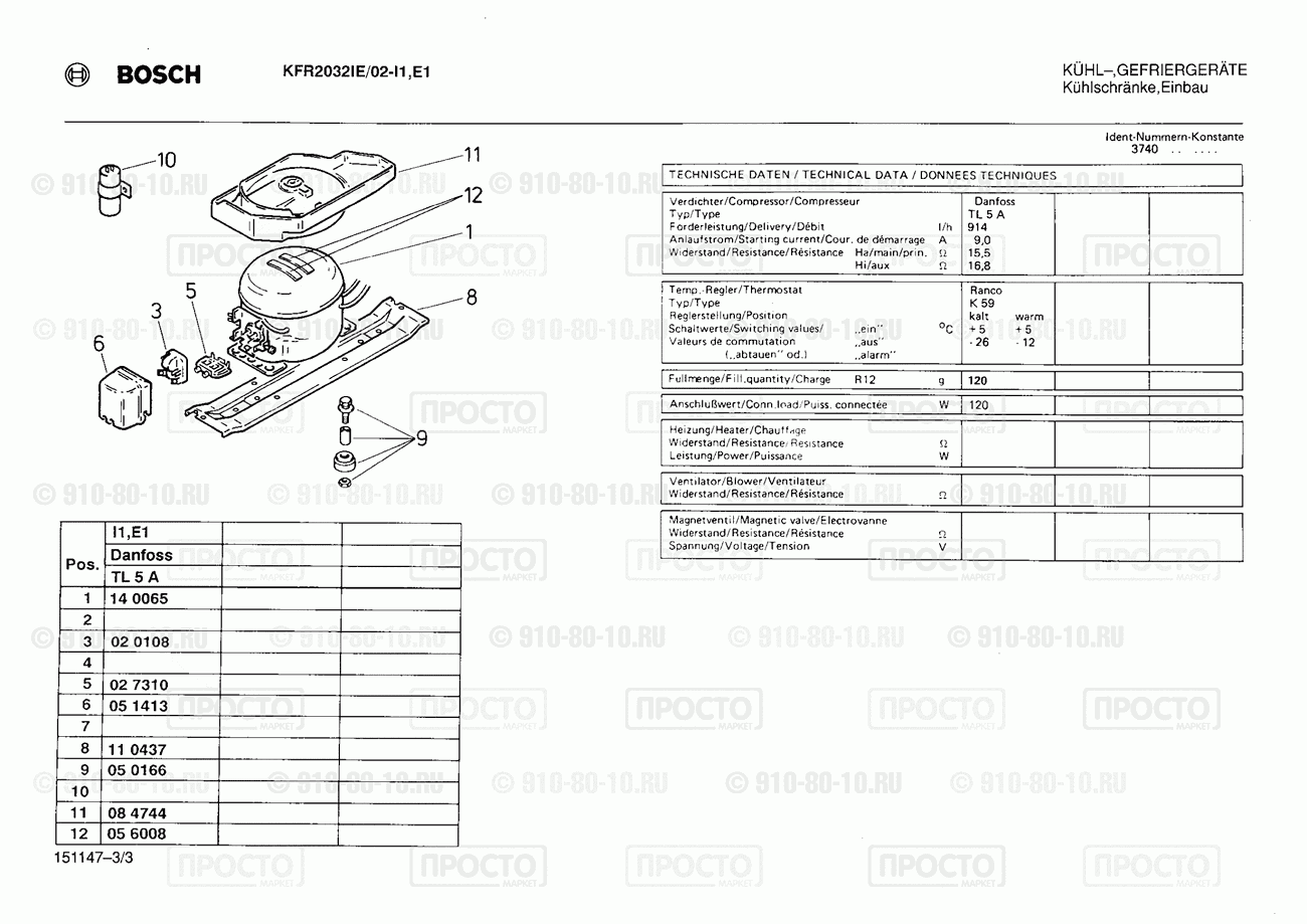 Холодильник Bosch KFR2032IE/02 - взрыв-схема