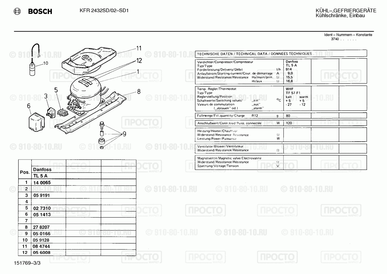 Холодильник Bosch KFR2432SD/02 - взрыв-схема
