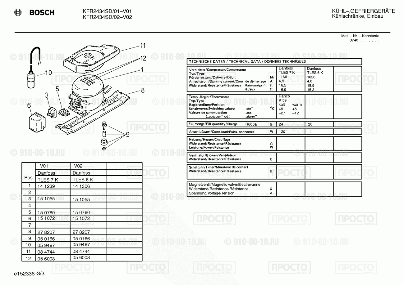 Холодильник Bosch KFR2434SD/02 - взрыв-схема