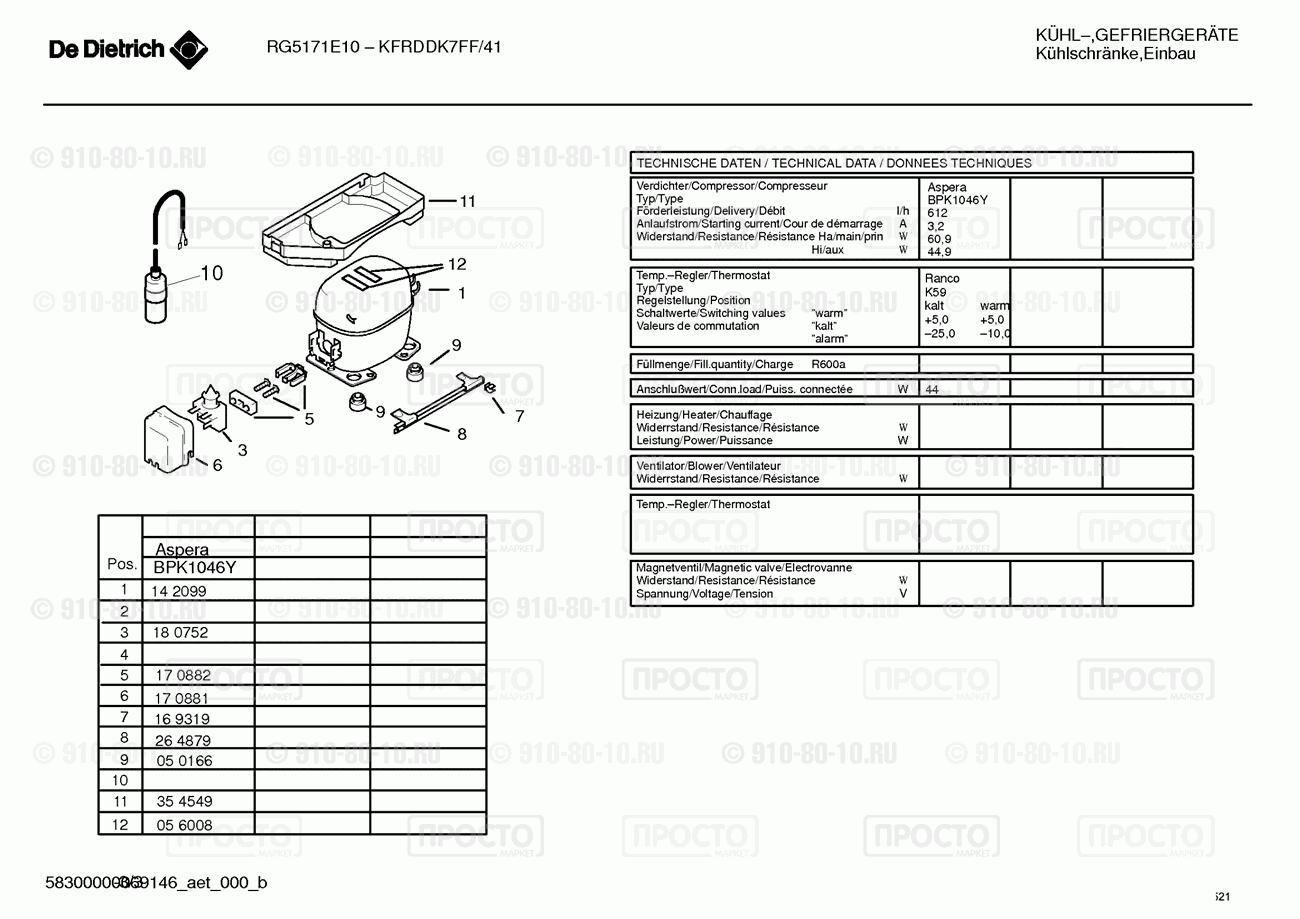 Холодильник Bosch KFRDDK7FF/41 - взрыв-схема