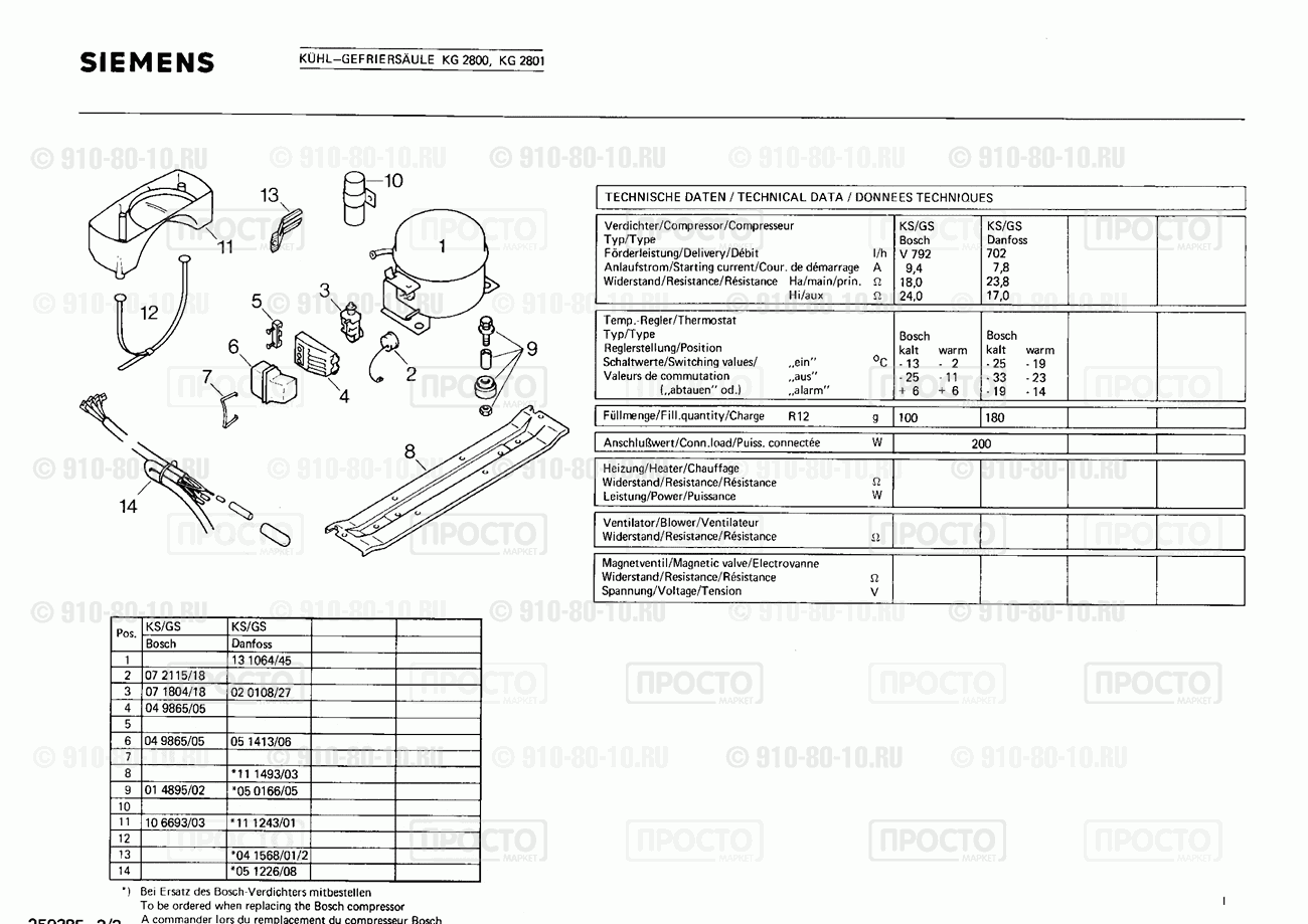 Холодильник Siemens KG2800(00) - взрыв-схема