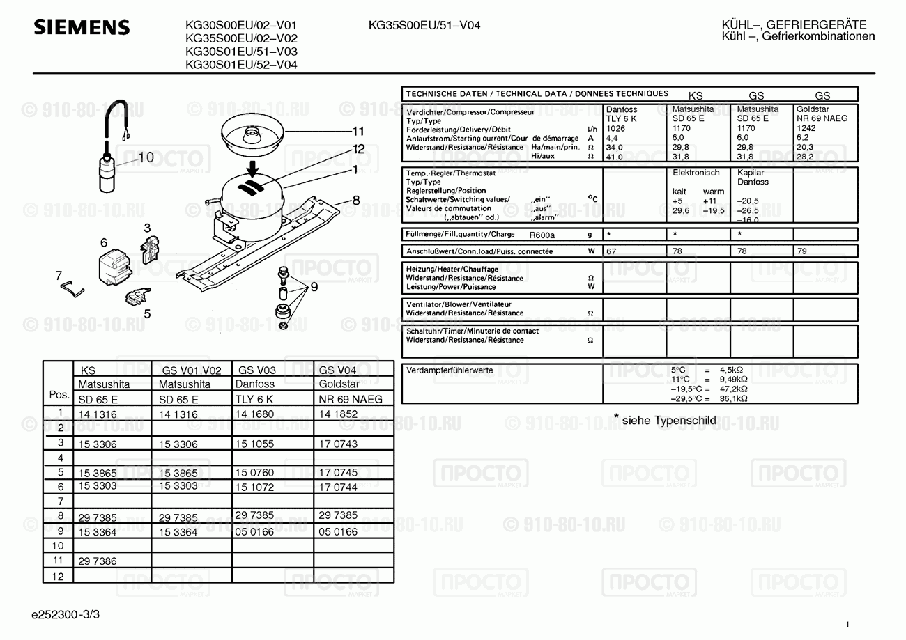 Холодильник Siemens KG30S00EU/02 - взрыв-схема