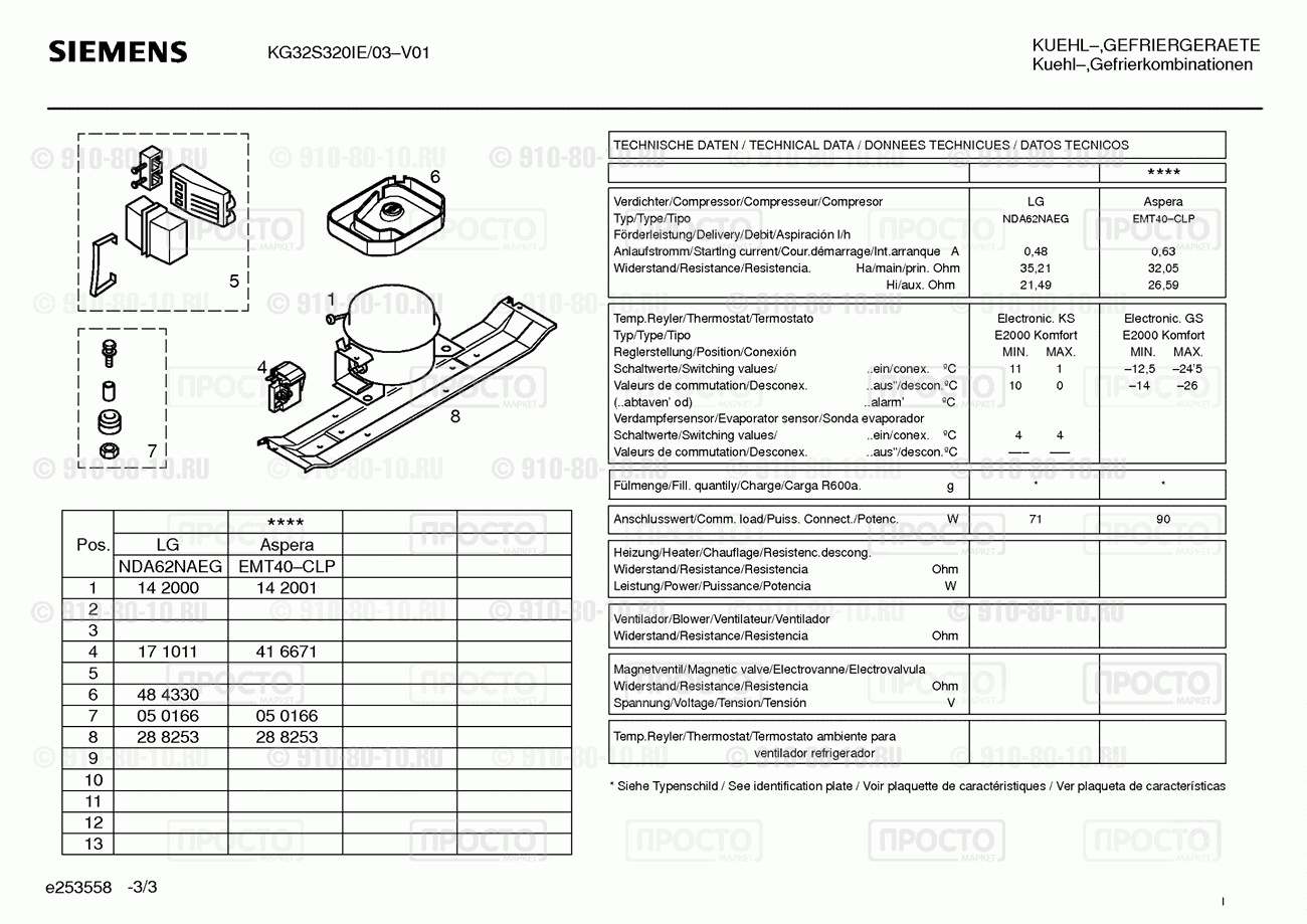 Холодильник Siemens KG32S320IE/03 - взрыв-схема