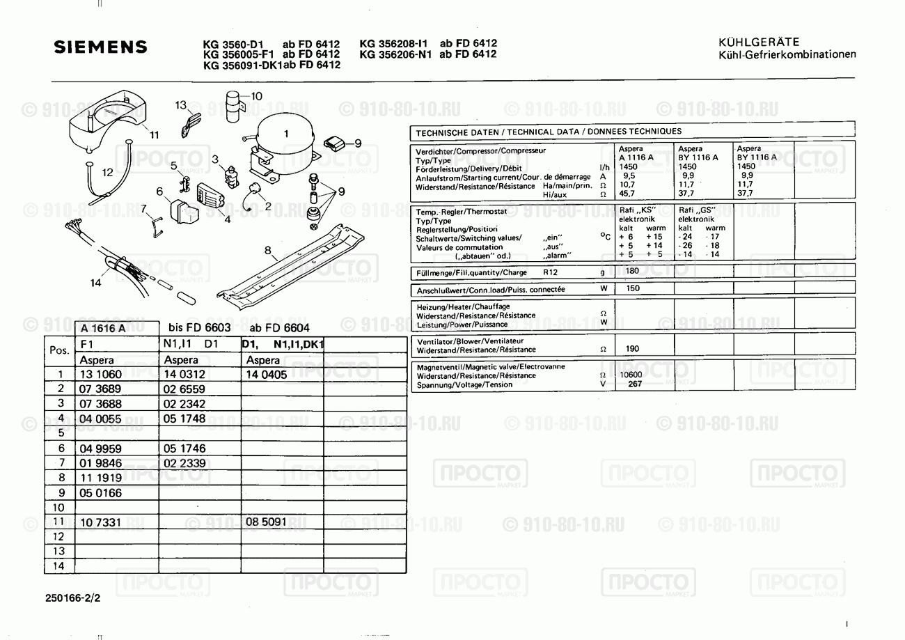 Холодильник Siemens KG356091(01) - взрыв-схема