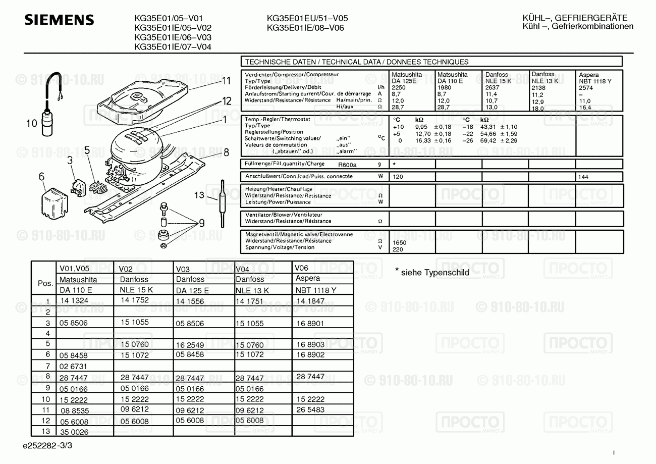 Холодильник Siemens KG35E01EU/51 - взрыв-схема