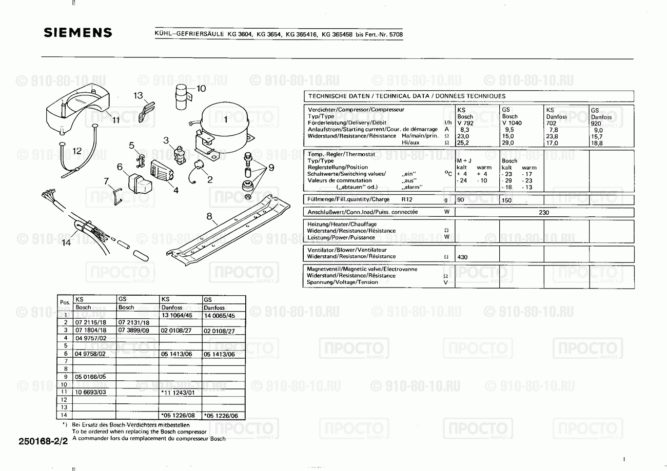 Холодильник Siemens KG3604(00) - взрыв-схема