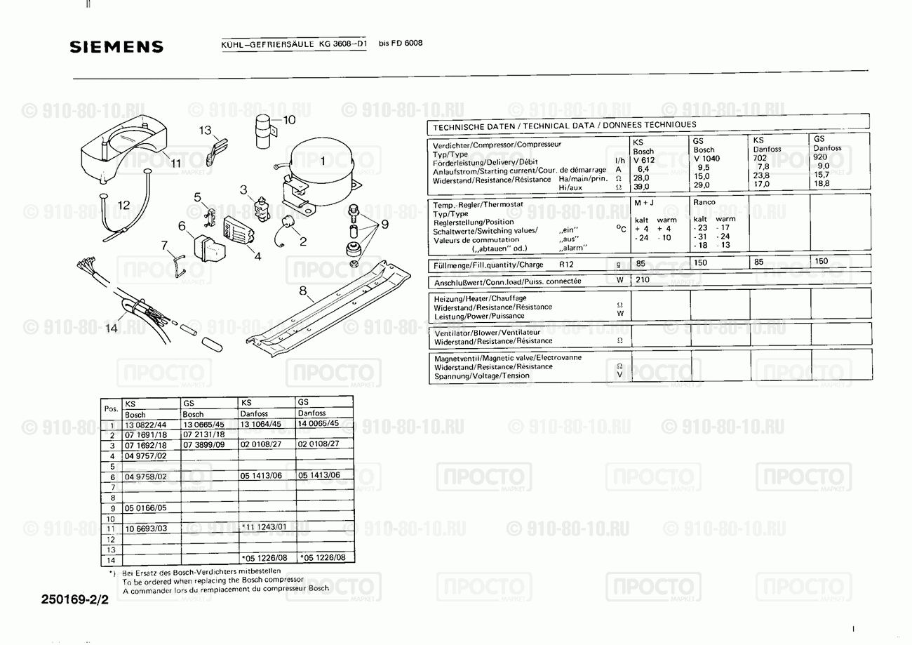 Холодильник Siemens KG3608(00) - взрыв-схема