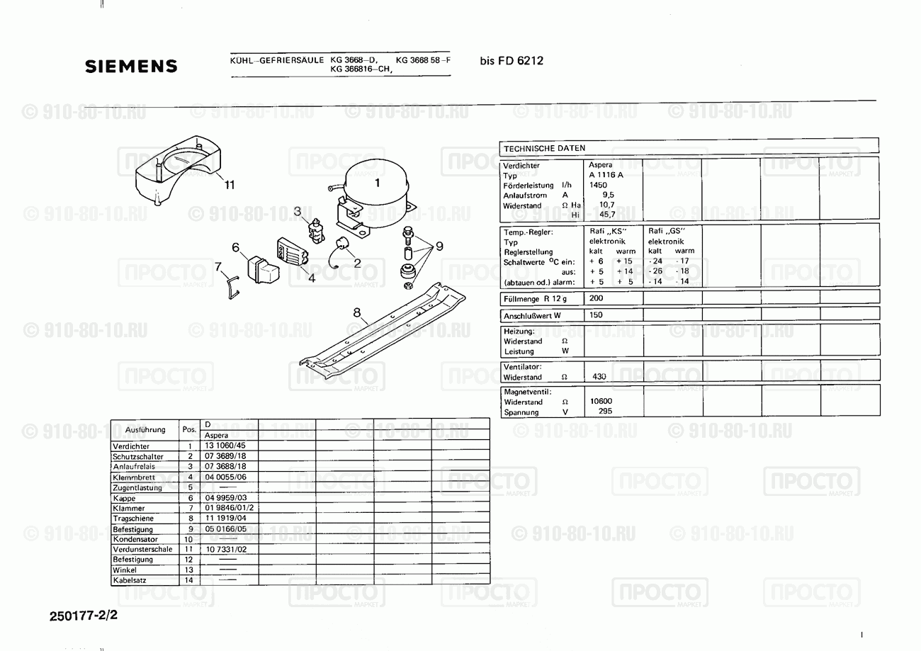 Холодильник Siemens KG3668(00) - взрыв-схема