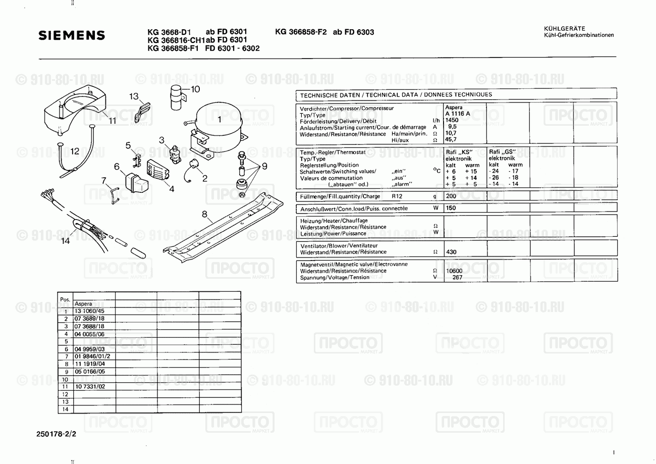 Холодильник Siemens KG366816(01) - взрыв-схема