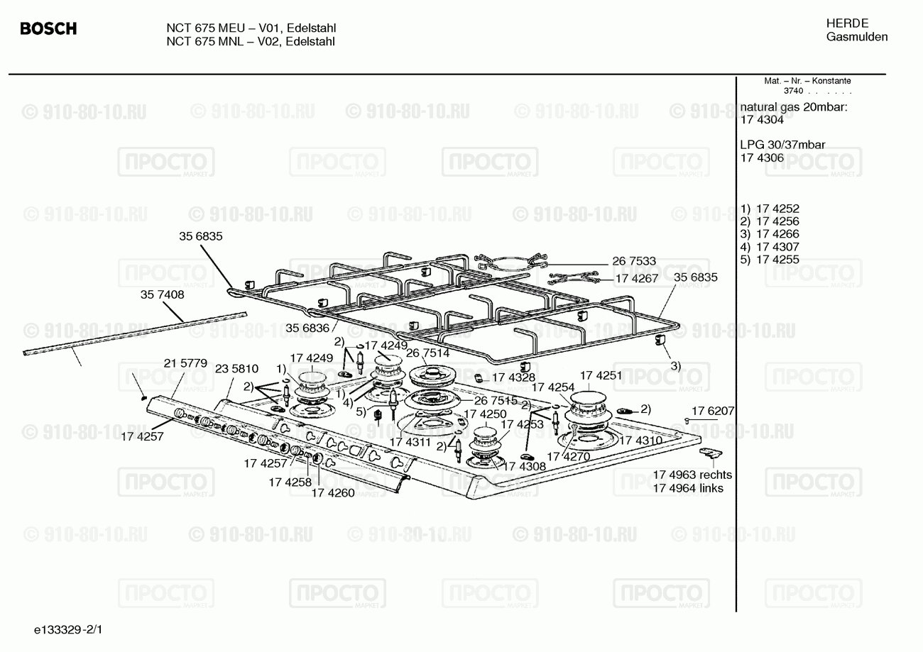 Варочная панель Bosch NCT675MNL(00) - взрыв-схема