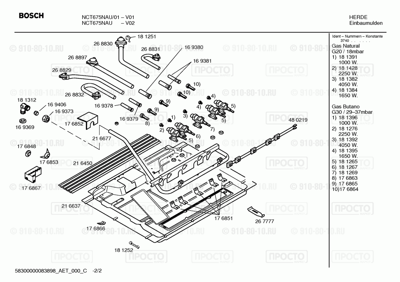Варочная панель Bosch NCT675NAU(00) - взрыв-схема