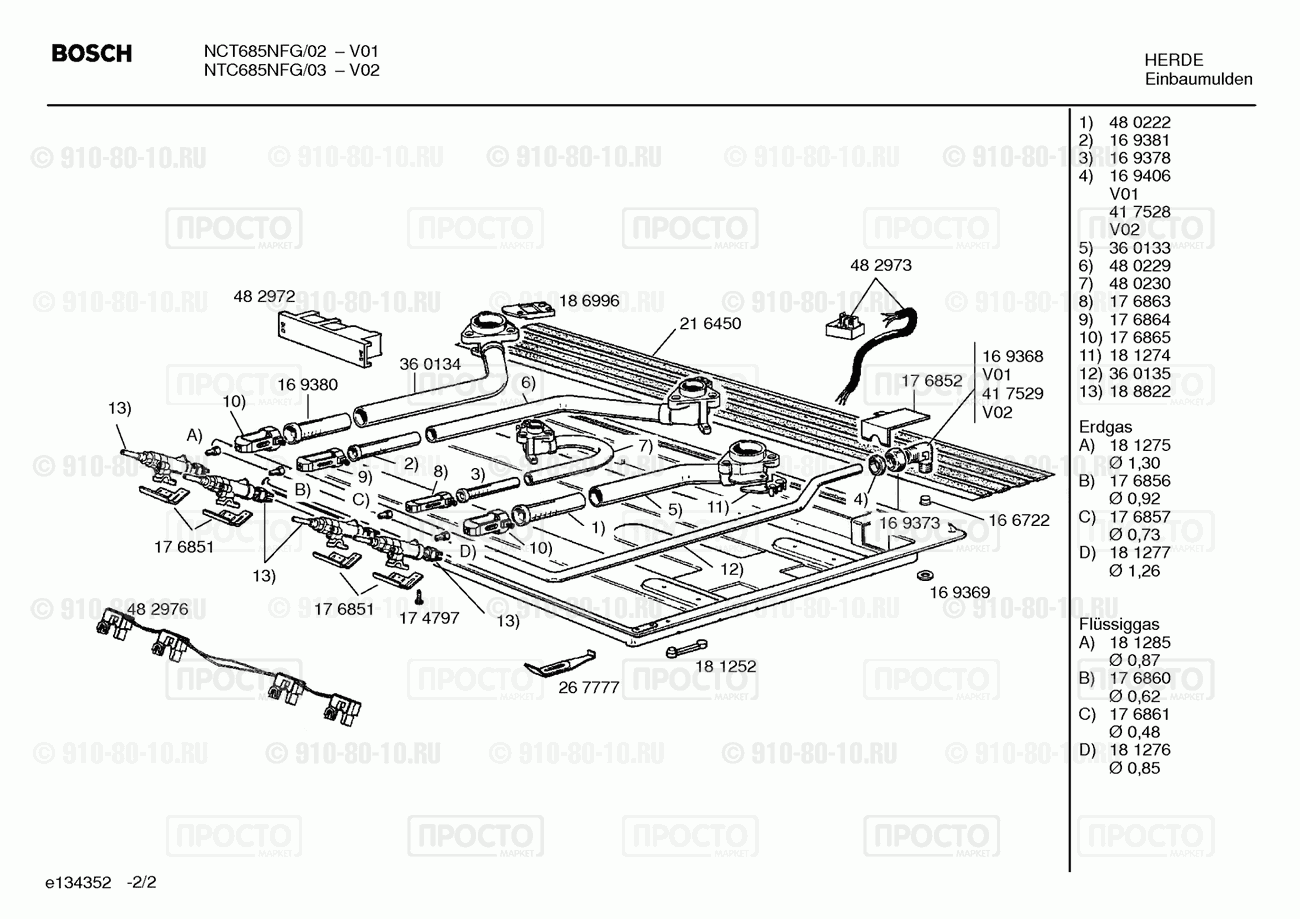 Варочная панель Bosch NCT685NFG/02 - взрыв-схема