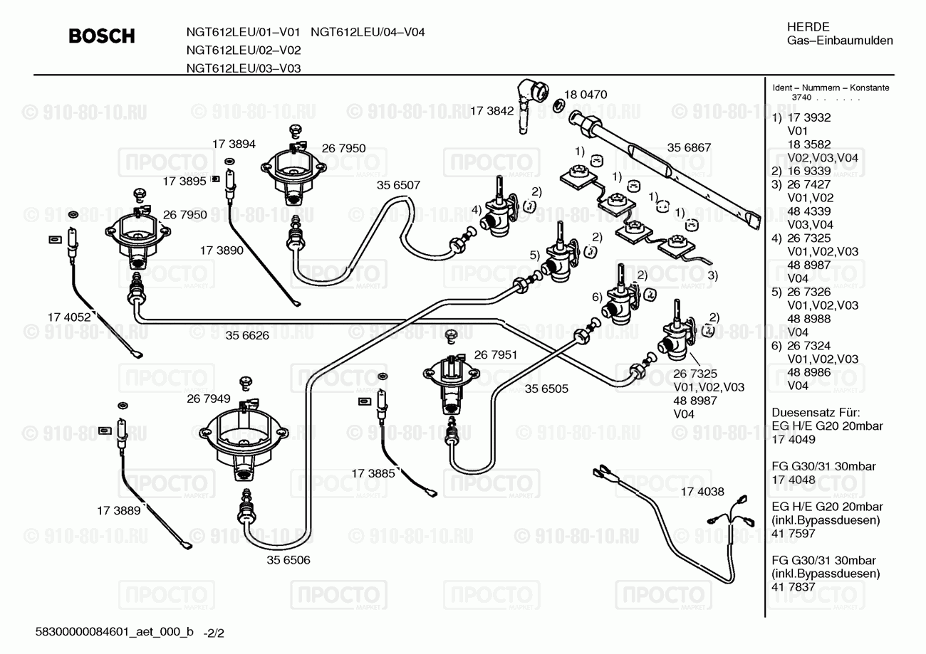 Варочная панель Bosch NGT612LEU/01 - взрыв-схема