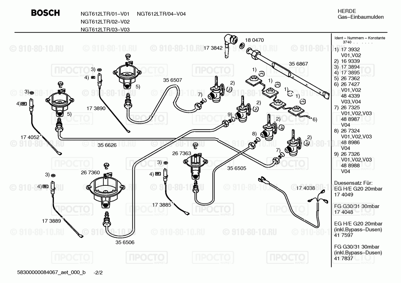 Варочная панель Bosch NGT612LTR/02 - взрыв-схема