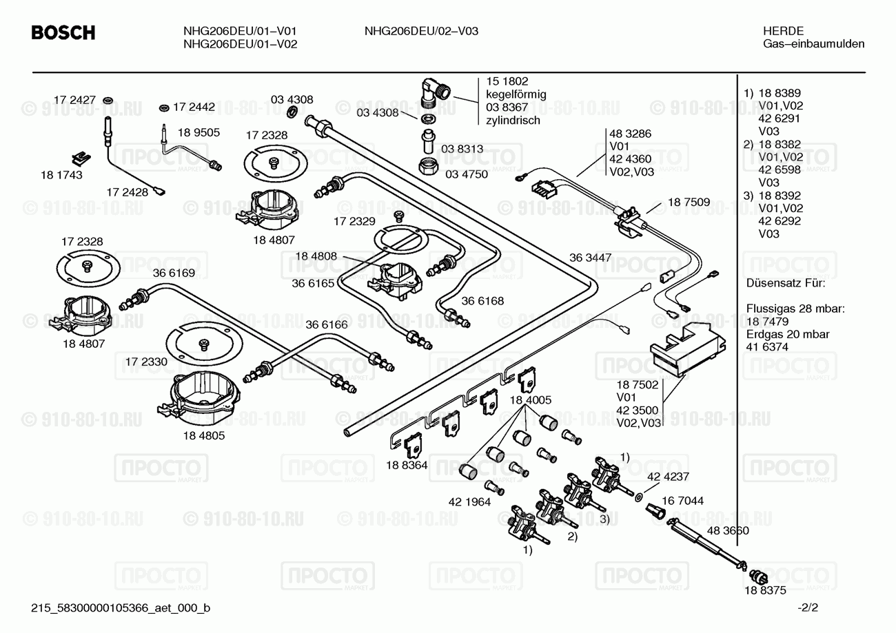 Варочная панель Bosch NHG206DEU/01 - взрыв-схема