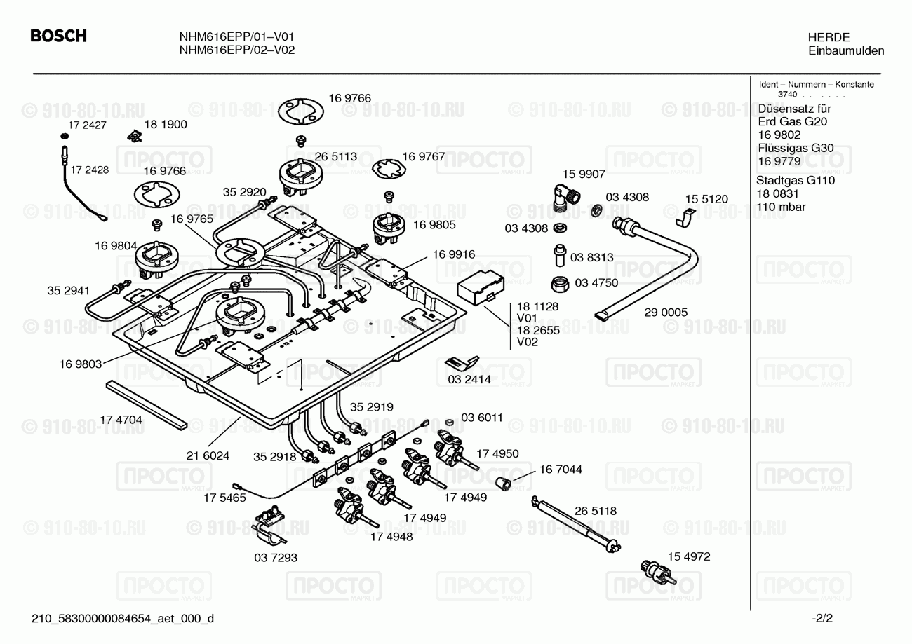 Варочная панель Bosch NHM616EPP/02 - взрыв-схема