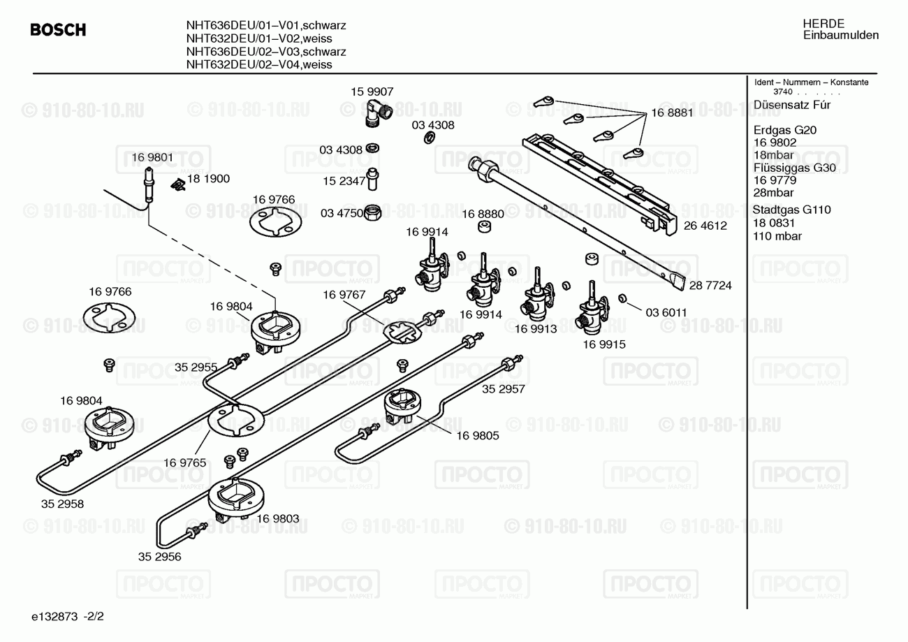 Варочная панель Bosch NHT632DEU/01 - взрыв-схема