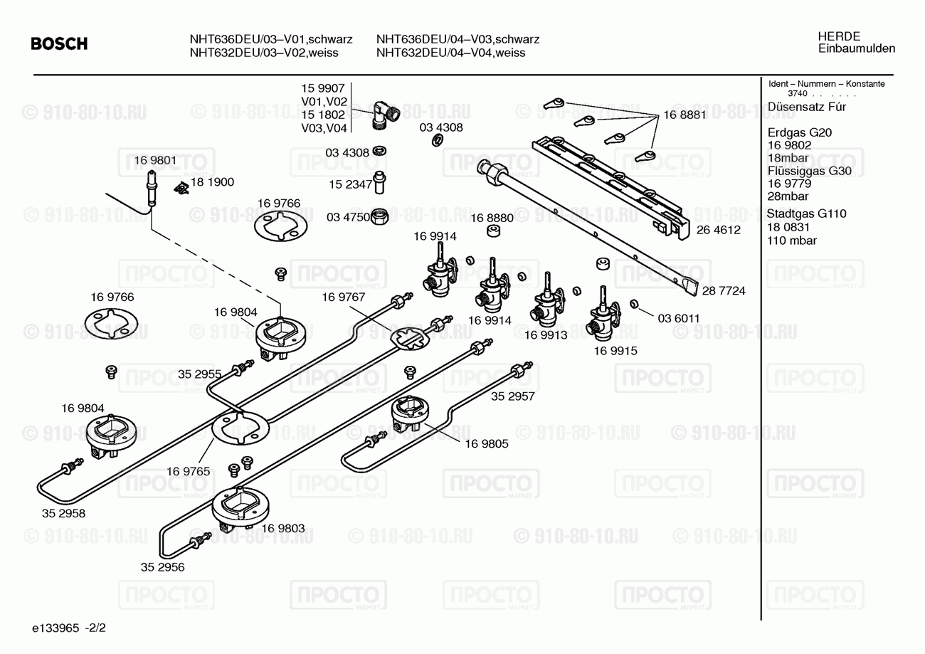 Варочная панель Bosch NHT632DEU/03 - взрыв-схема
