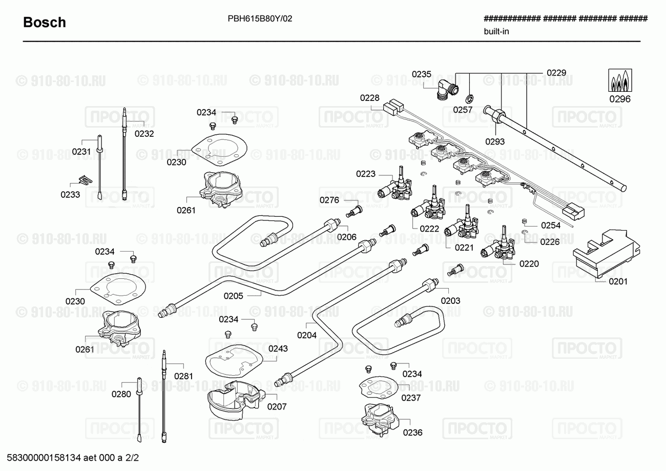 Варочная панель Bosch PBH615B80Y/02 - взрыв-схема
