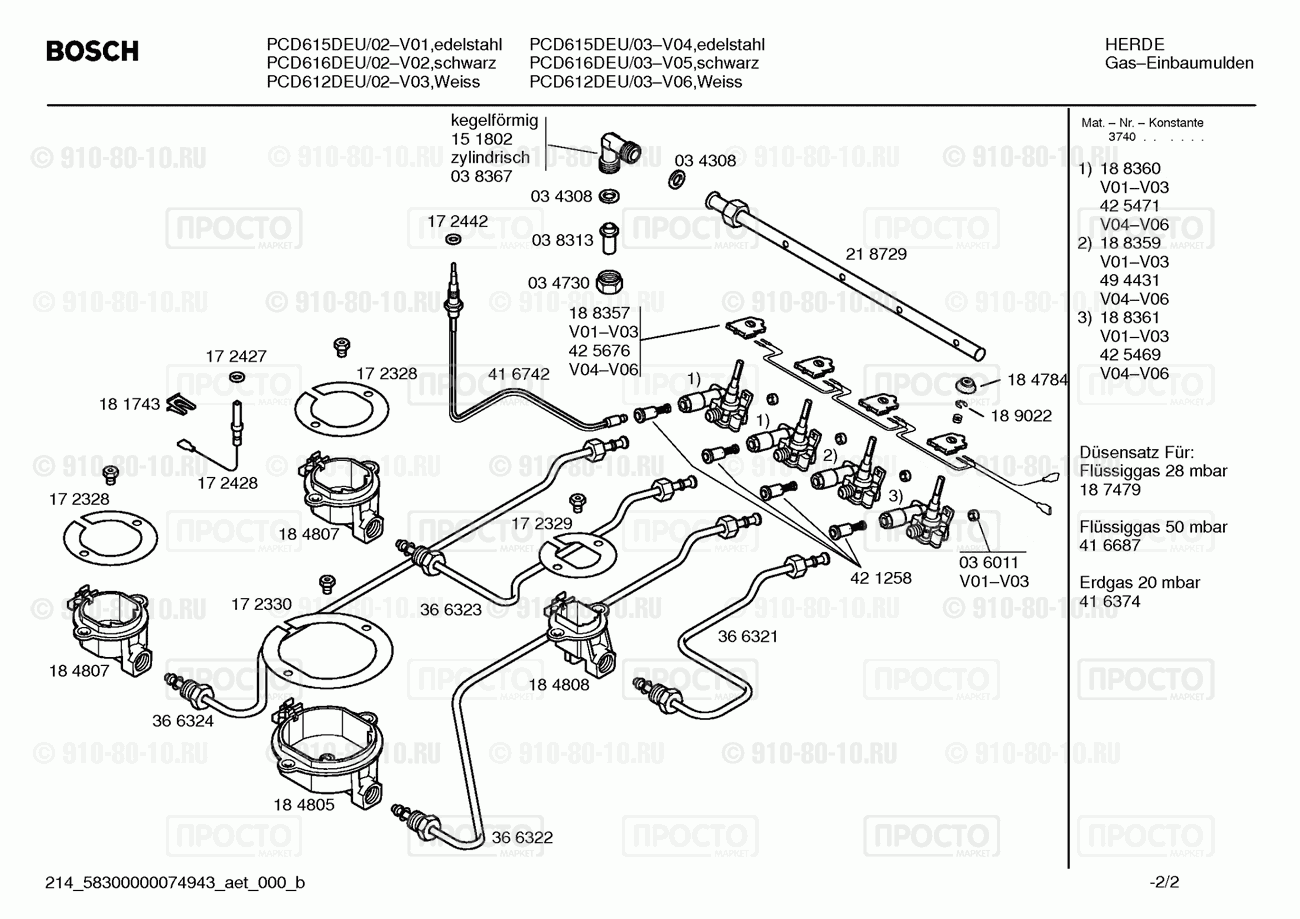 Варочная панель Bosch PCD612DEU/02 - взрыв-схема