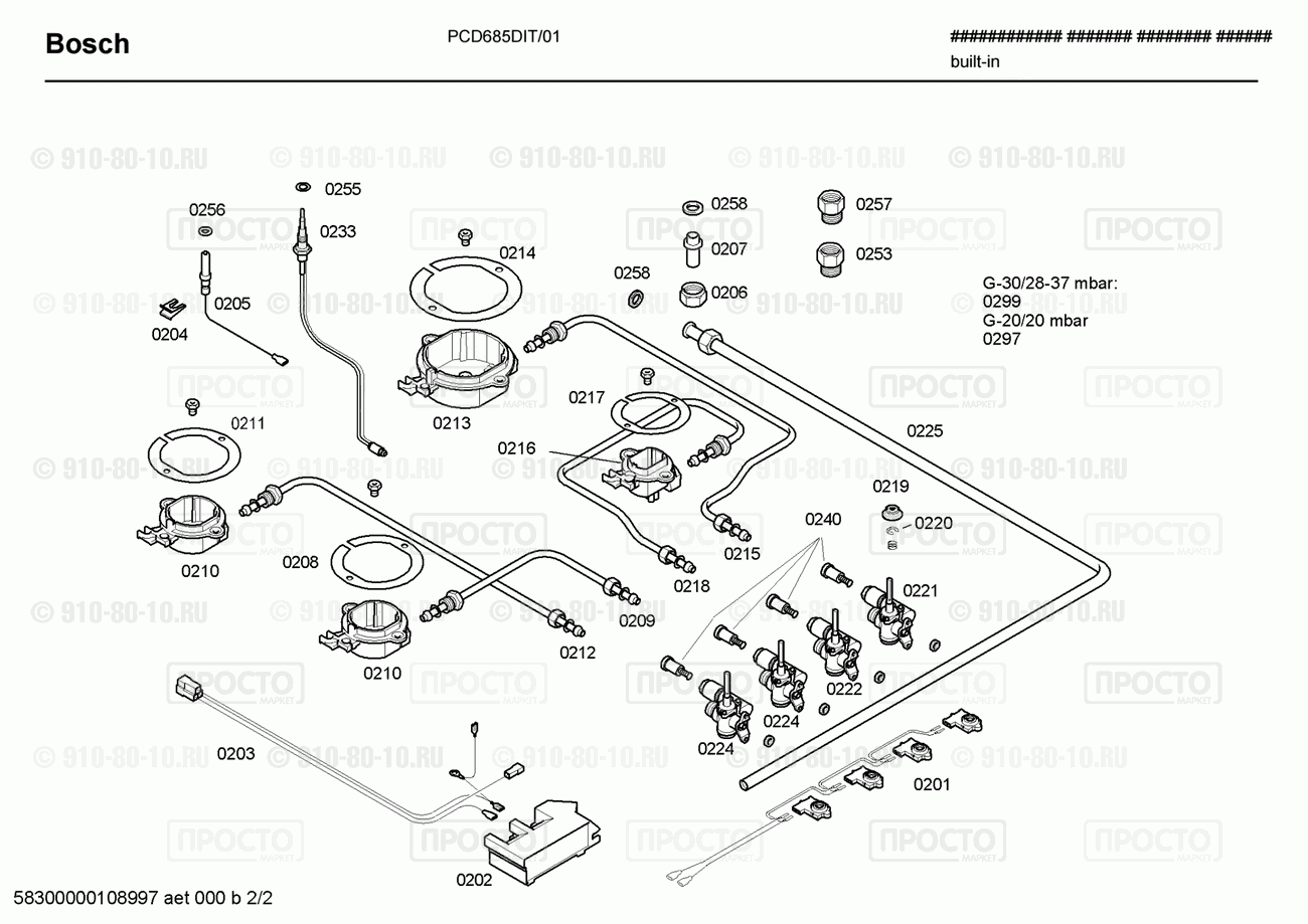 Варочная панель Bosch PCD685DIT/01 - взрыв-схема
