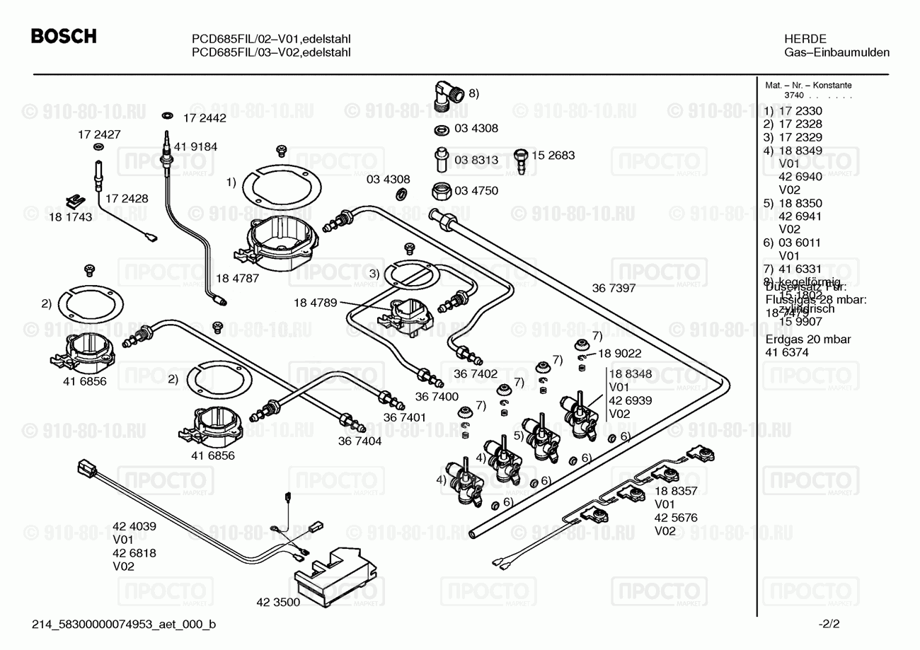 Варочная панель Bosch PCD685FIL/02 - взрыв-схема
