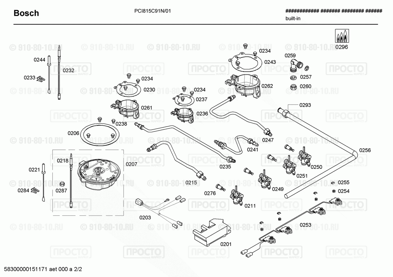 Варочная панель Bosch PCI815C91N/01 - взрыв-схема