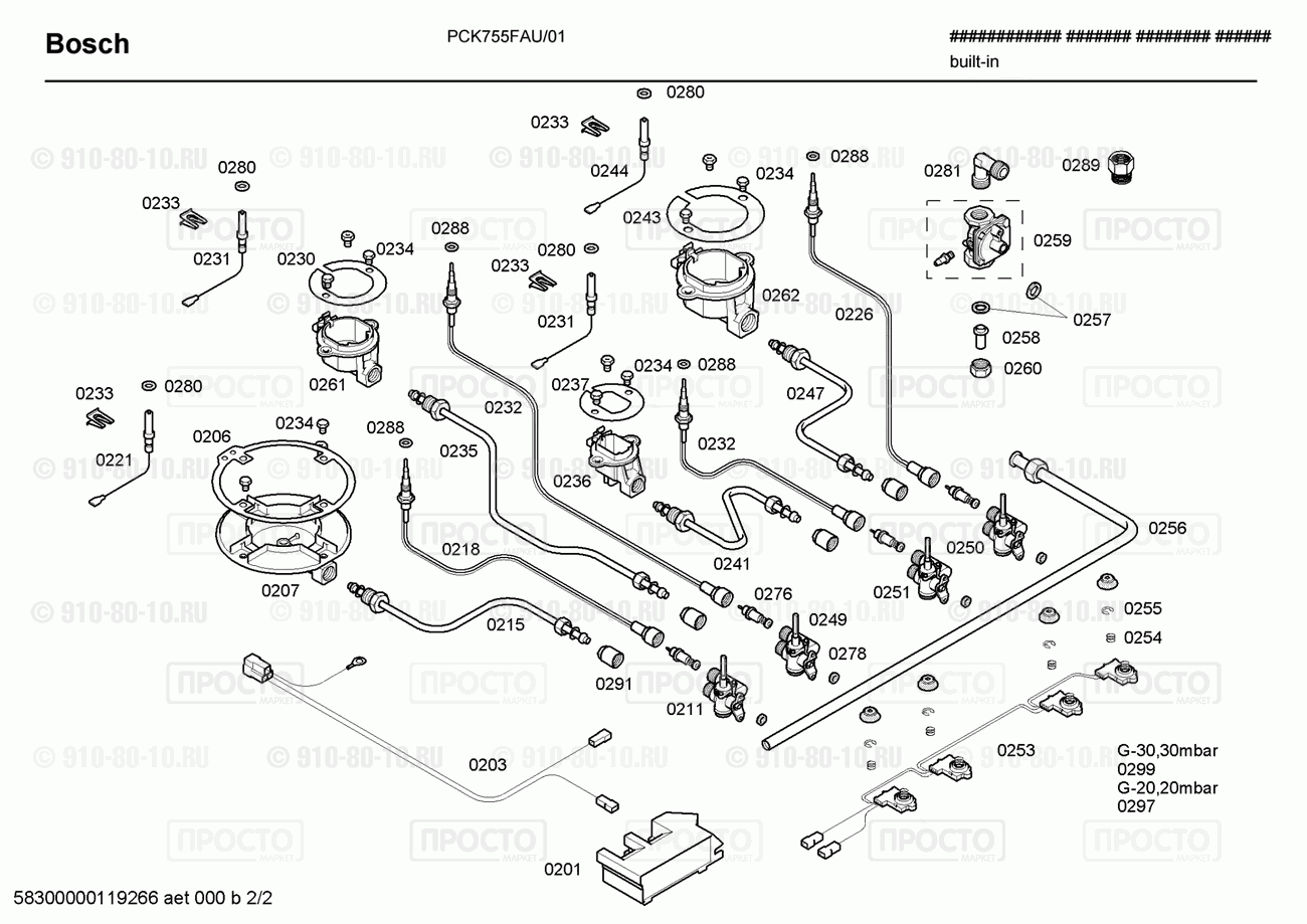 Варочная панель Bosch PCK755FAU/01 - взрыв-схема