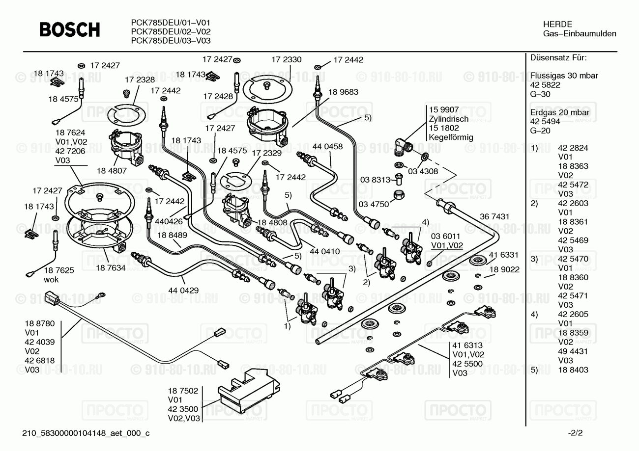 Варочная панель Bosch PCK785DEU/01 - взрыв-схема