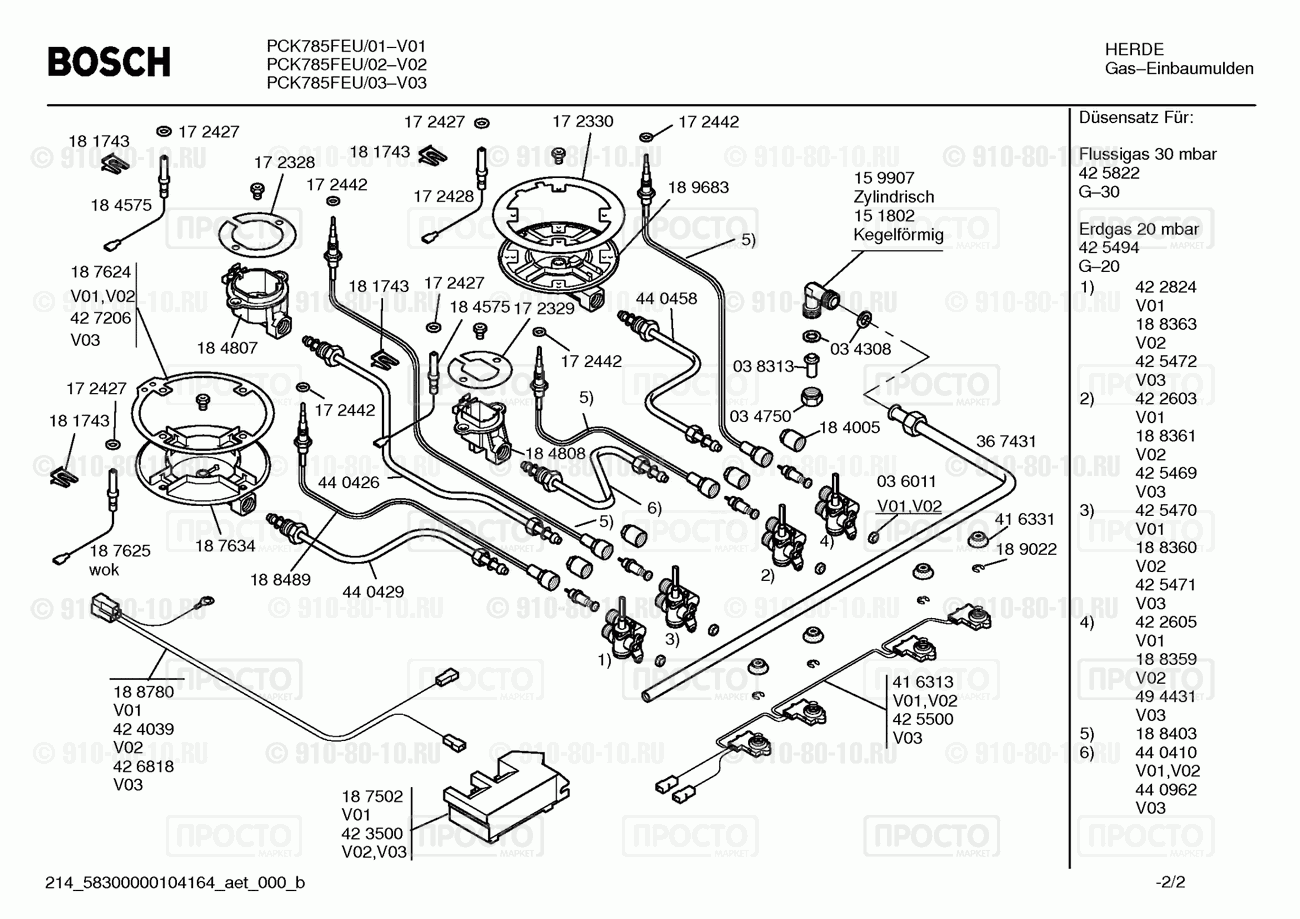 Варочная панель Bosch PCK785FEU/02 - взрыв-схема
