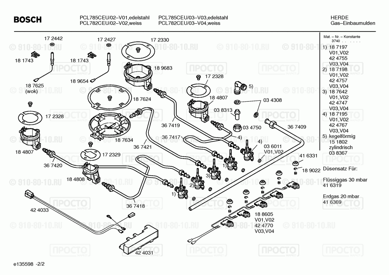 Варочная панель Bosch PCL782CEU/02 - взрыв-схема