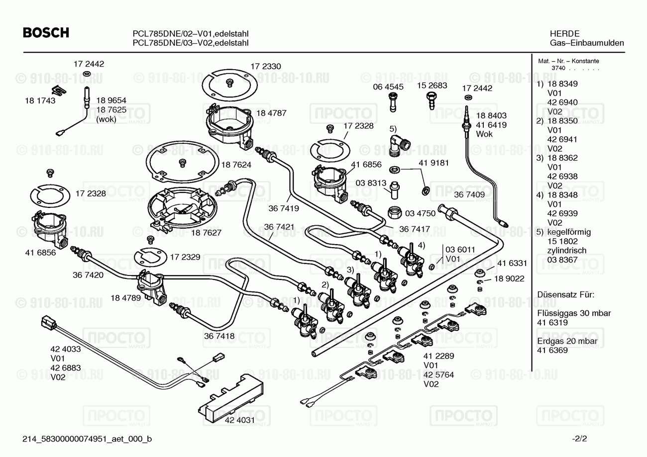 Варочная панель Bosch PCL785DNE/02 - взрыв-схема