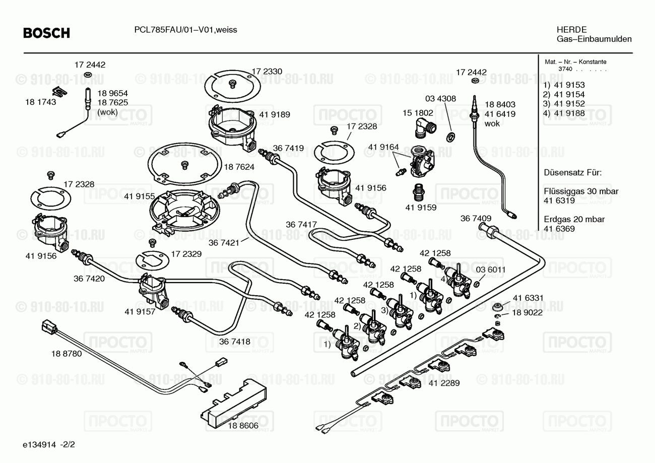 Варочная панель Bosch PCL785FAU/01 - взрыв-схема