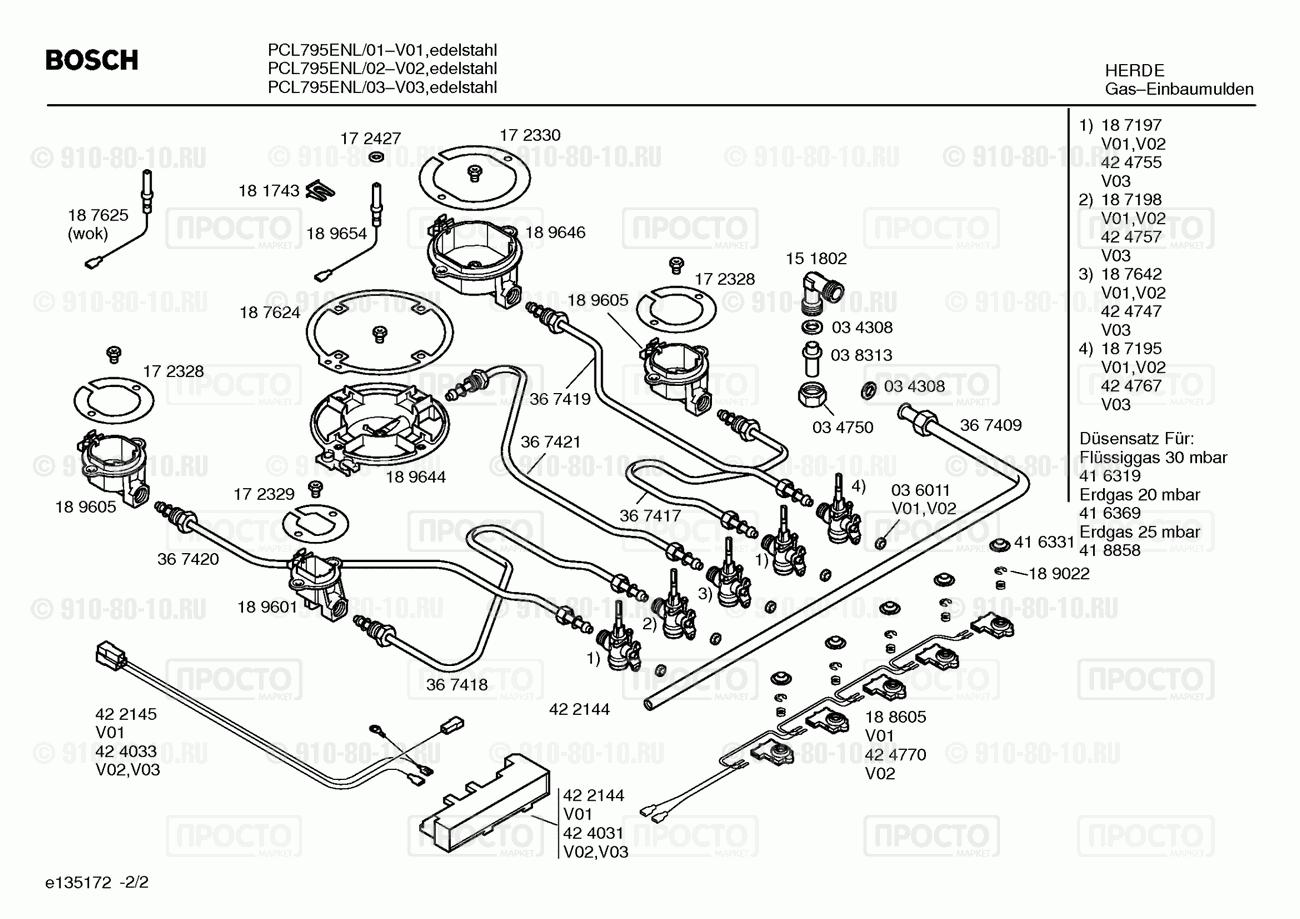 Варочная панель Bosch PCL795ENL/01 - взрыв-схема