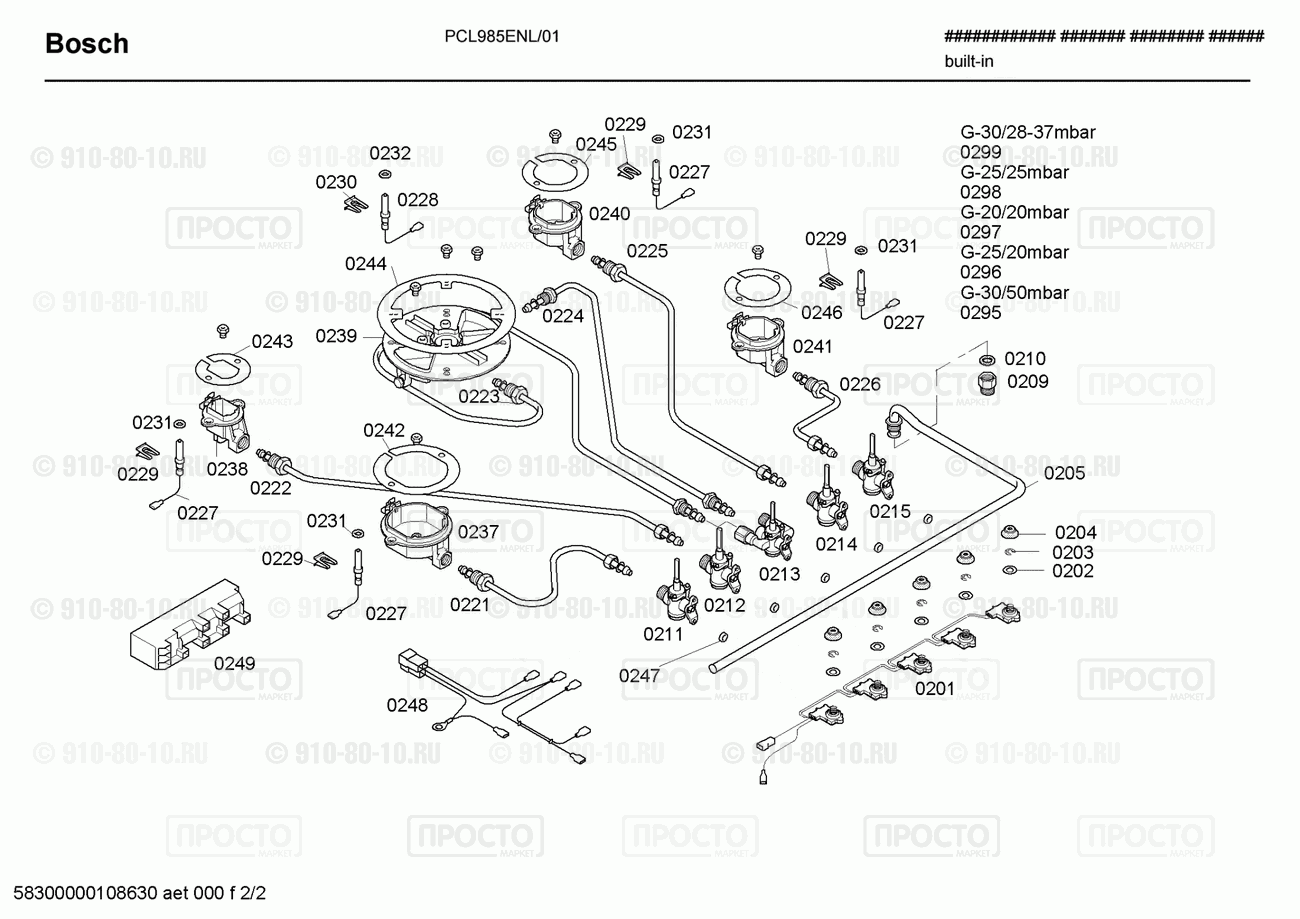 Варочная панель Bosch PCL985ENL/01 - взрыв-схема