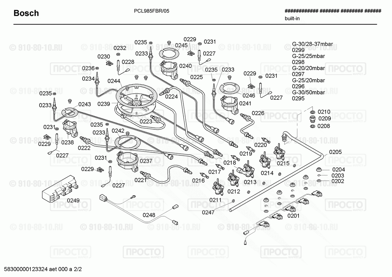 Варочная панель Bosch PCL985FBR/05 - взрыв-схема
