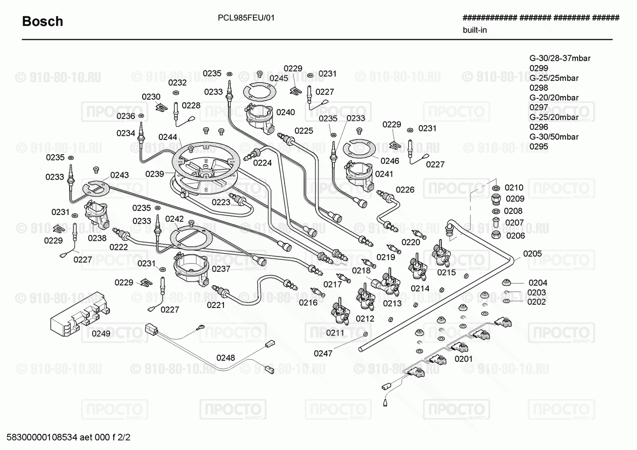 Варочная панель Bosch PCL985FEU/01 - взрыв-схема