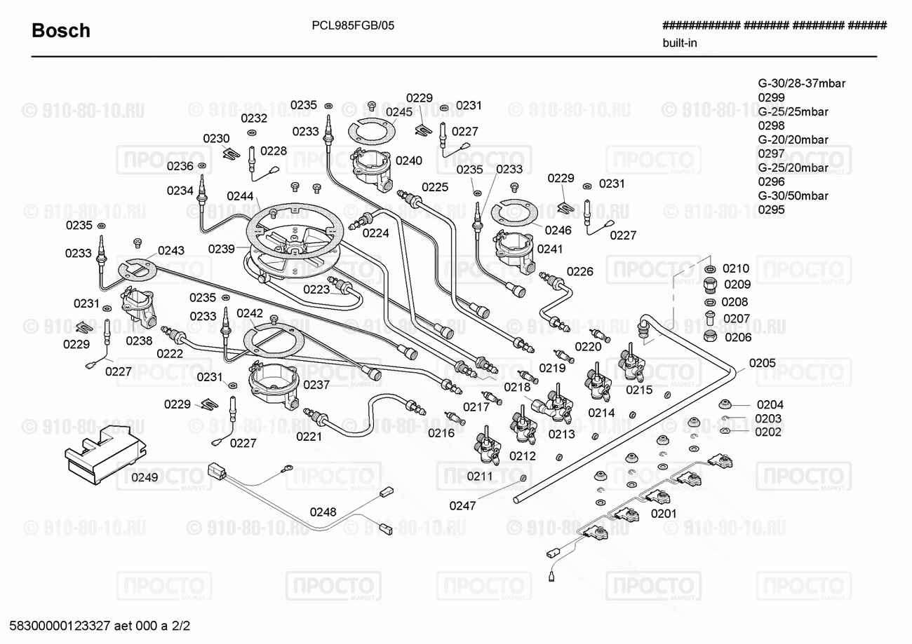 Варочная панель Bosch PCL985FGB/05 - взрыв-схема