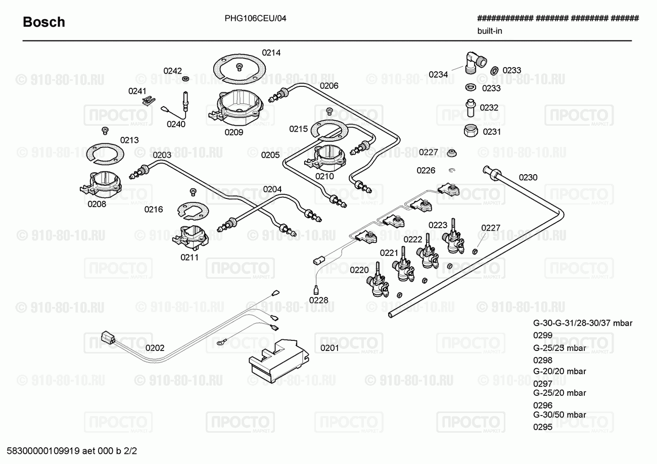 Варочная панель Bosch PHG106CEU/04 - взрыв-схема