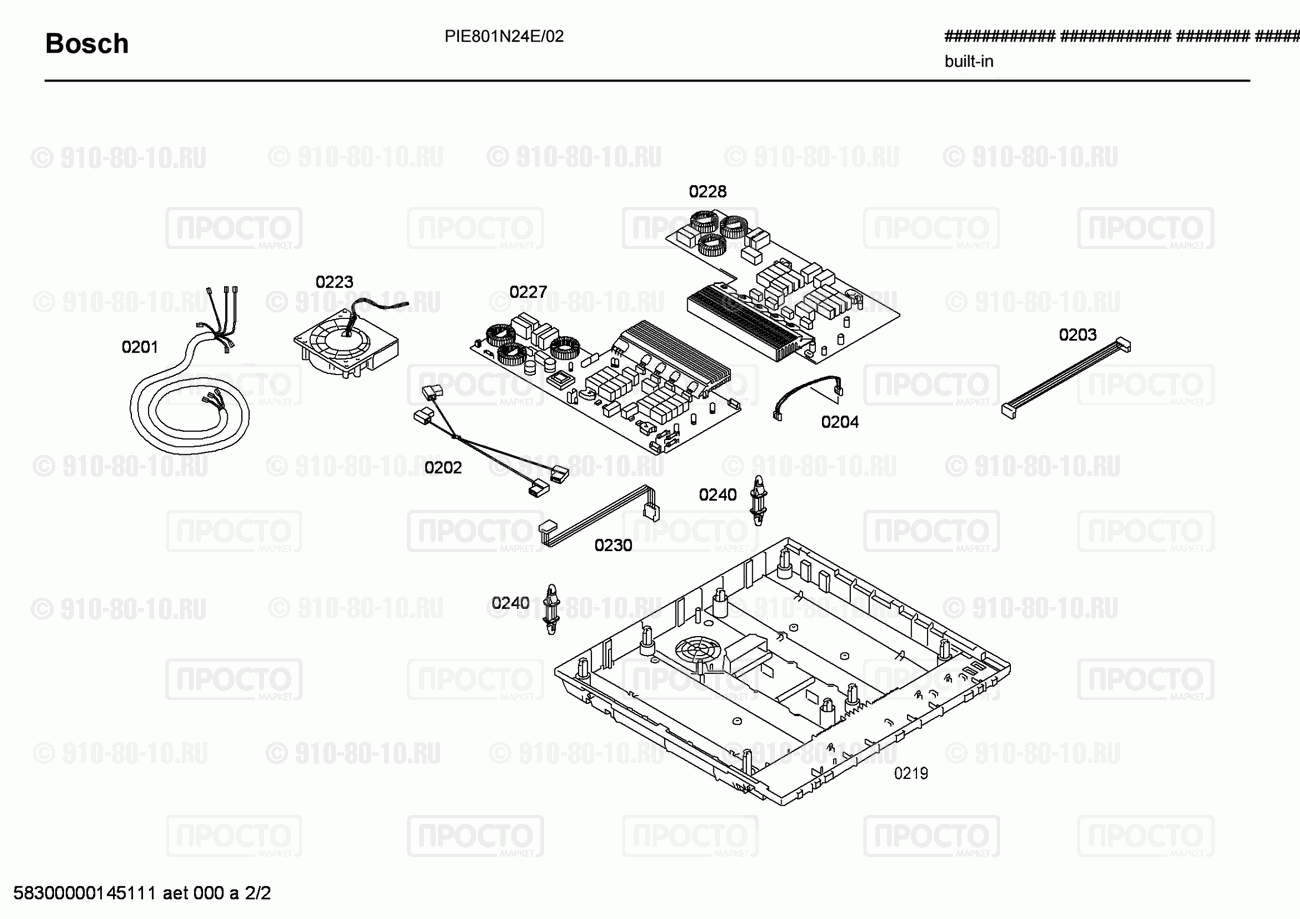 Варочная панель Bosch PIE801N24E/02 - взрыв-схема