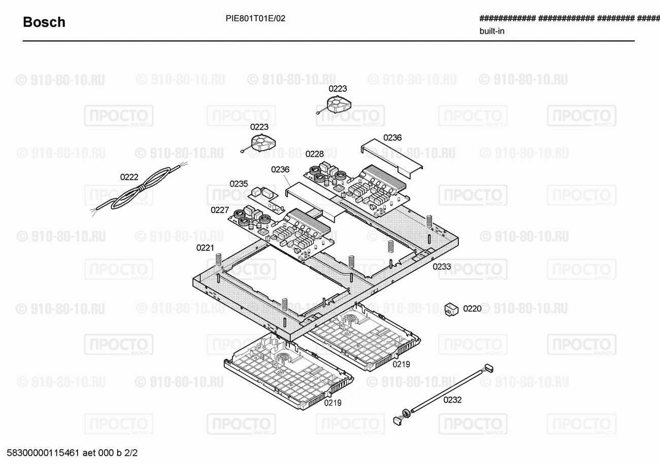 Варочная панель Bosch PIE801T01E/02 - взрыв-схема