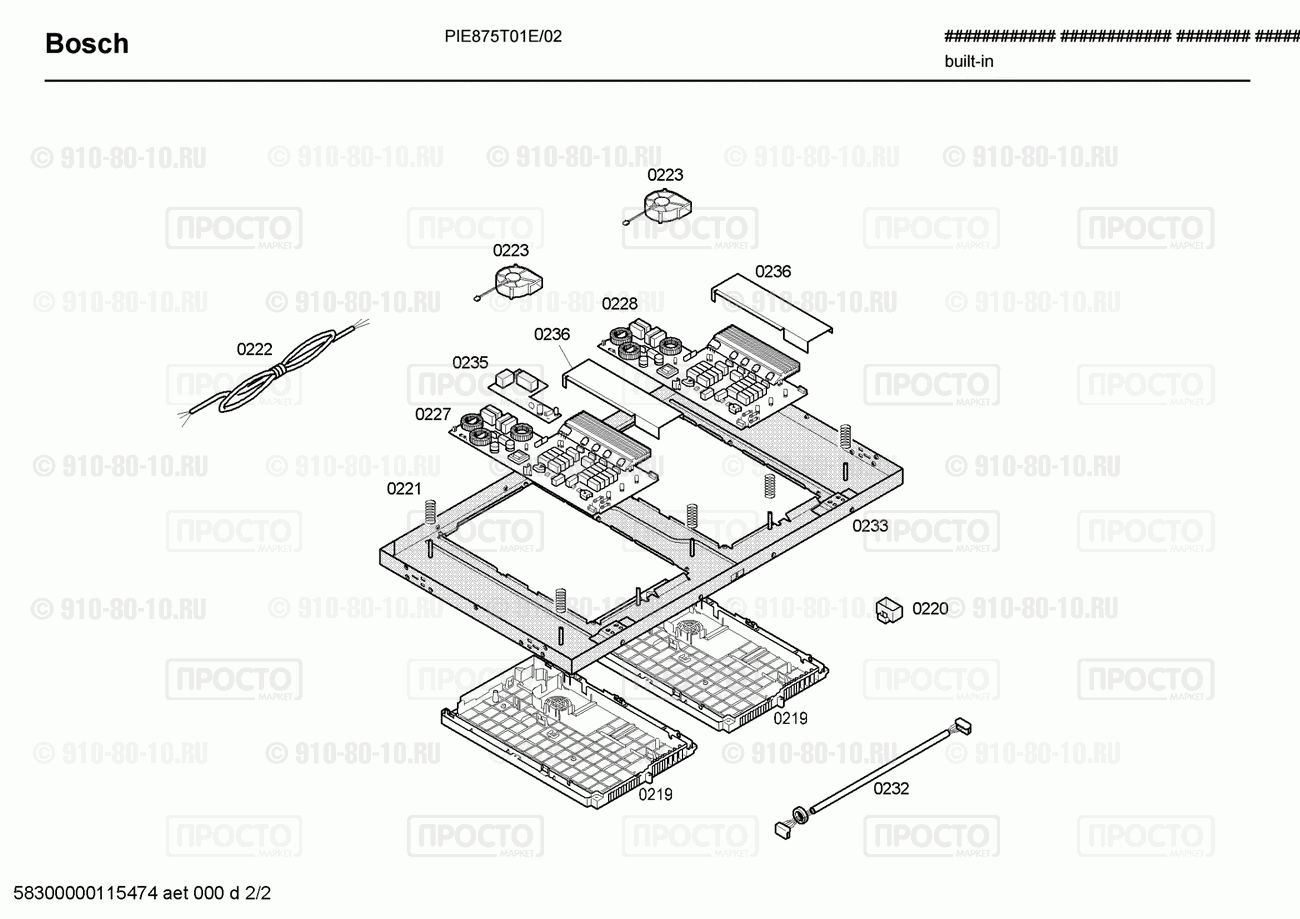 Варочная панель Bosch PIE875T01E/02 - взрыв-схема